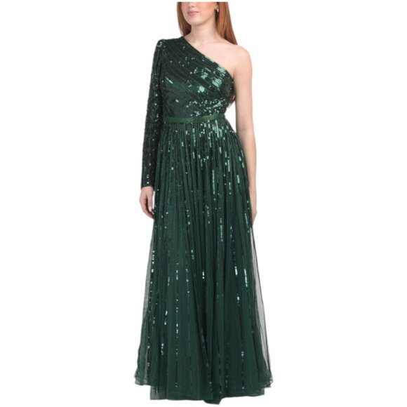 MAC DUGGAL One Sleeve Sequin And Bead Embellished Gown - Picture 1 of 3